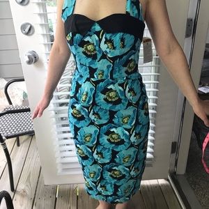 Blue Floral PinUp Bettie Page Wiggle Dress